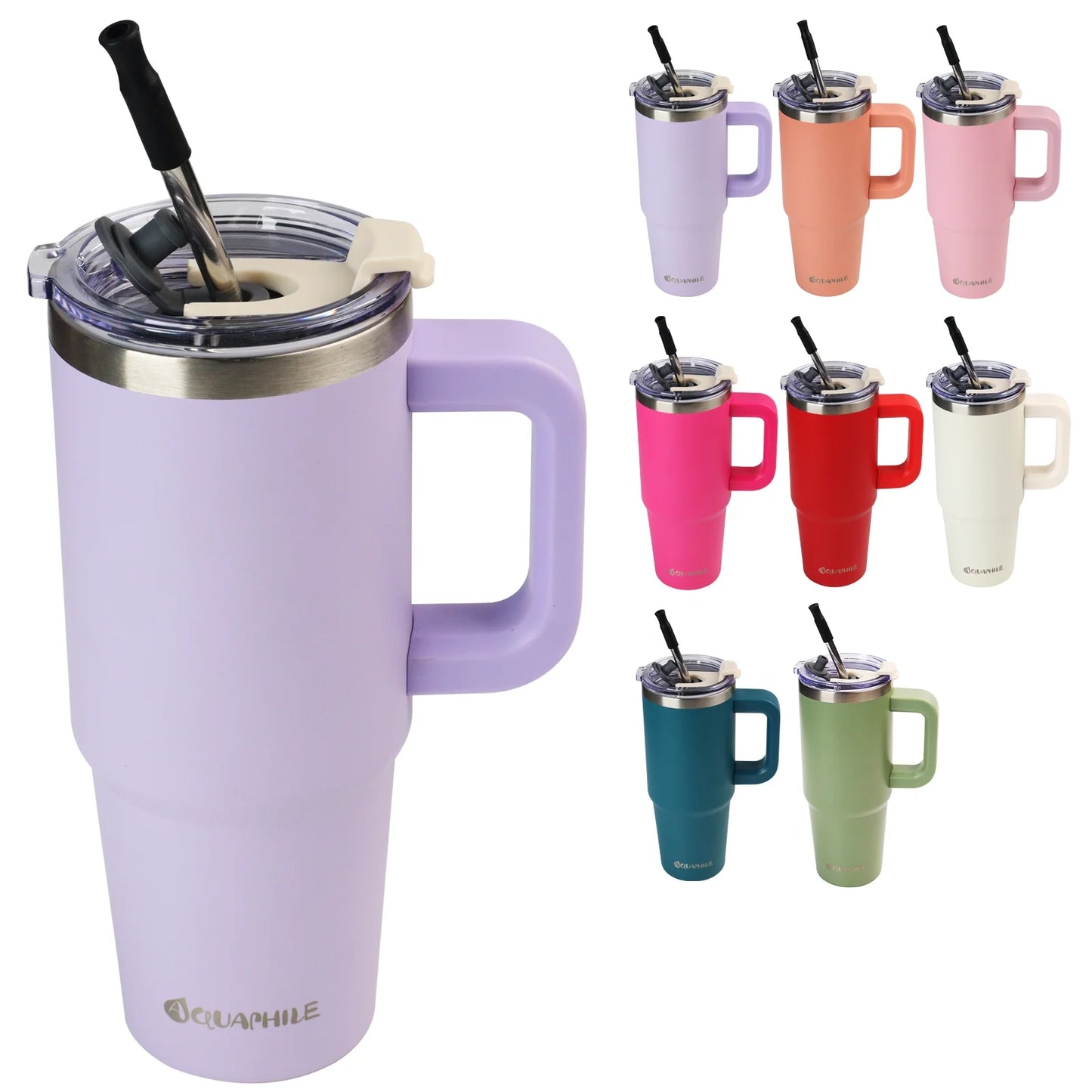 30 oz Insulated Stainless Steel Tumbler with Leak-Proof Lid, Straw, and Handle - Lavender