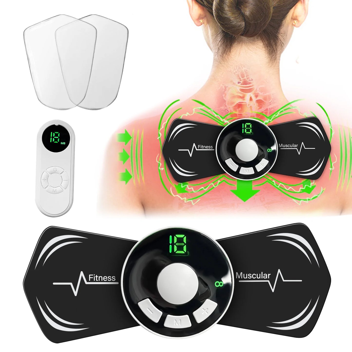 TENS & EMS Unit Back Pain Relief Massager - APP Controlled Bluetooth EMS Muscle Stimulator Machine for Back Shoulder Leg Neck Pain Relief