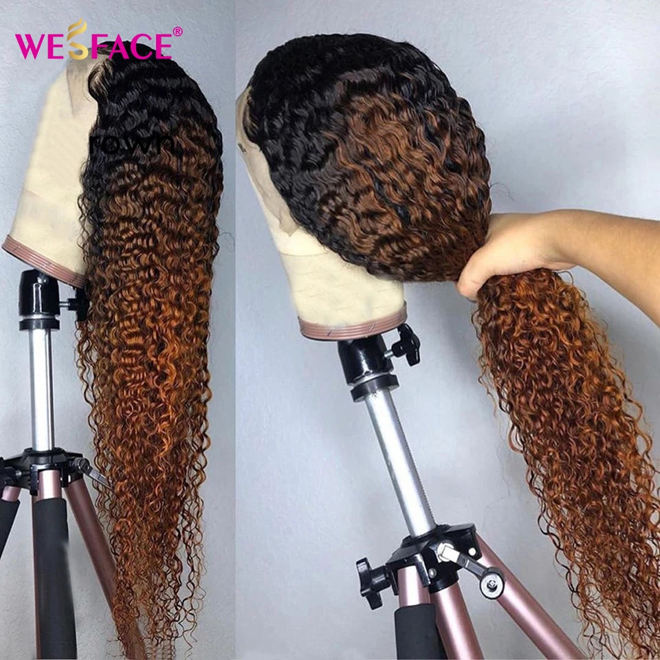 "Brazilian Remy Human Hair Brown Ombre Curly Lace Front Wig for Black Women"