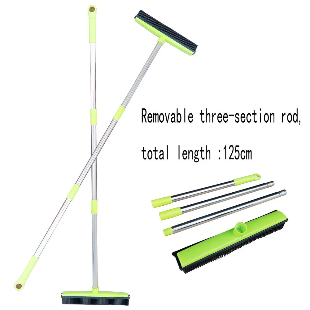 Professional Title: "Rubber Broom Floor Brush with Silicone Hair Remover and Squeegee for Pet Hair and Carpet Cleaning"