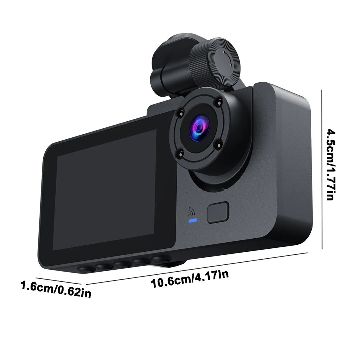 Front & Rear 3-Channel Dash Camera with Super Night Vision and Parking Monitor - 1080P, Loop Recording, 32GB SD Card Included