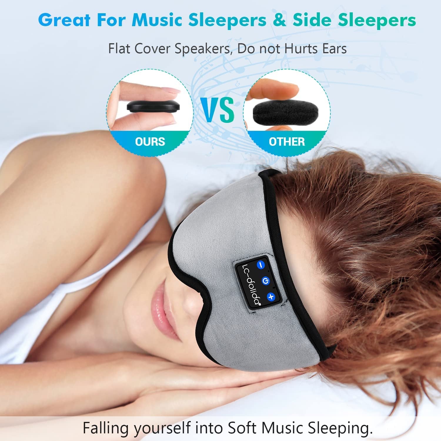 Wireless Bluetooth Sleep Mask with Headband for Side Sleepers - Ideal for Sleep, Nap, Insomnia, Air Travel, Meditation - Unique Tech Gadget Gift