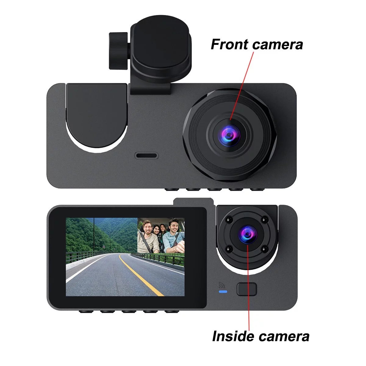 Front & Rear 3-Channel Dash Camera with Super Night Vision and Parking Monitor - 1080P, Loop Recording, 32GB SD Card Included