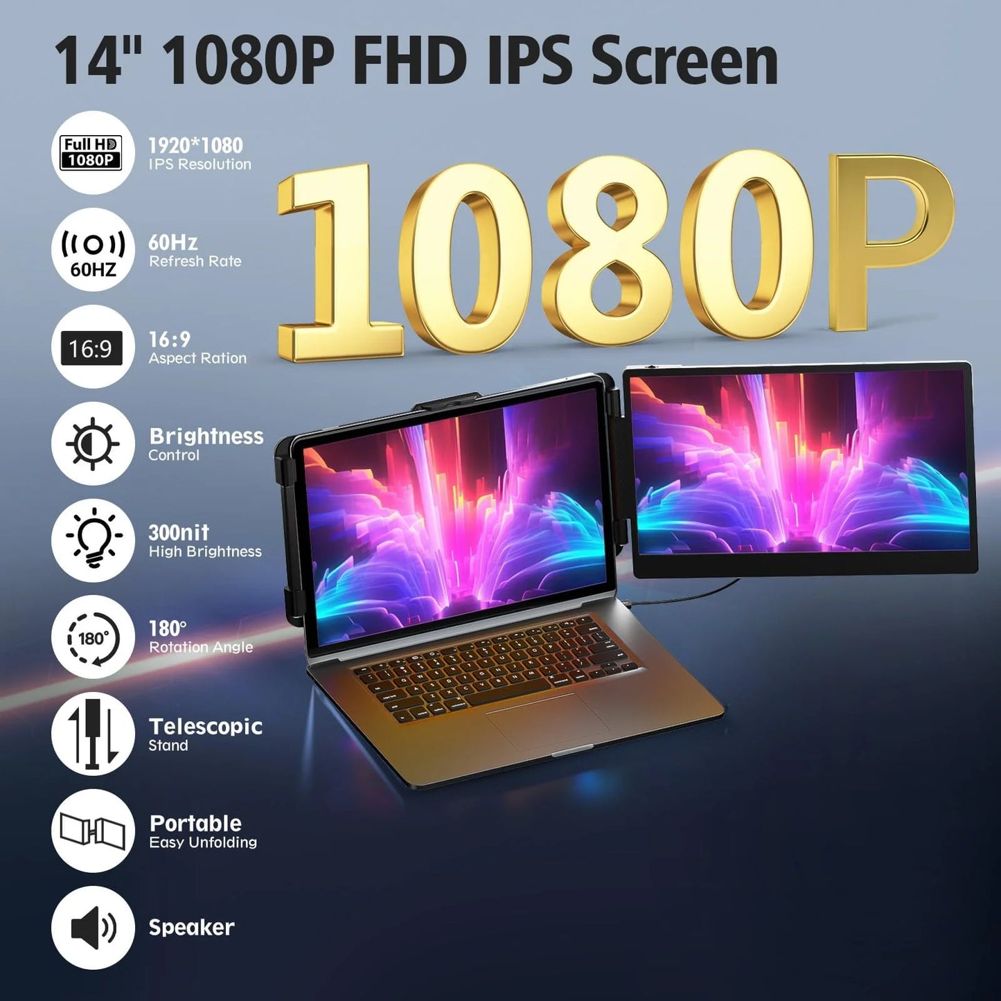 "14 Inch Portable IPS FHD 1080P Laptop Screen Extender Monitor - Extend Your Display Anywhere!"