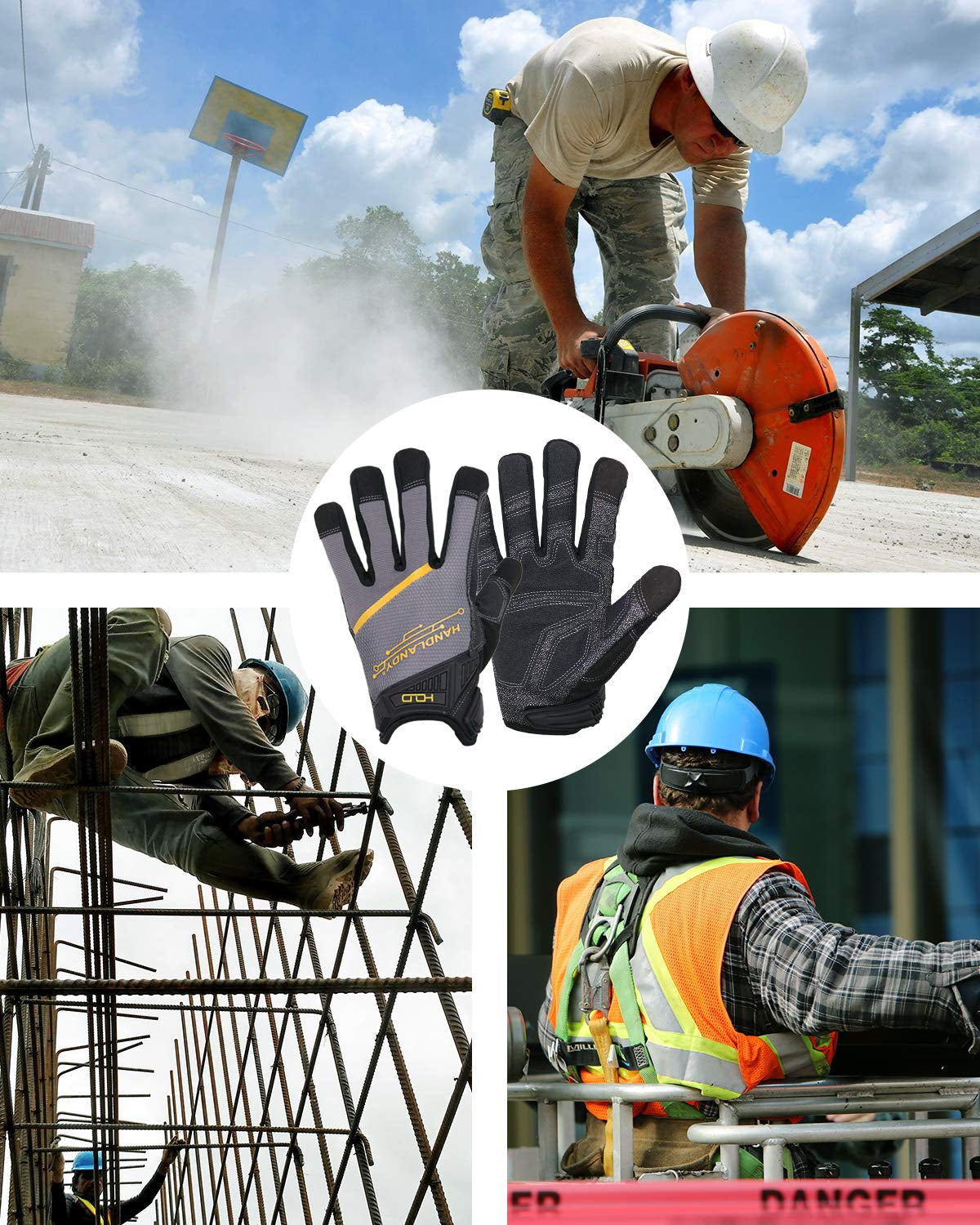 Cut Resistant Level 3 Mechanics Gloves for Men, Tear & Abrasion Resistant Safety Gloves for Work - Size Medium