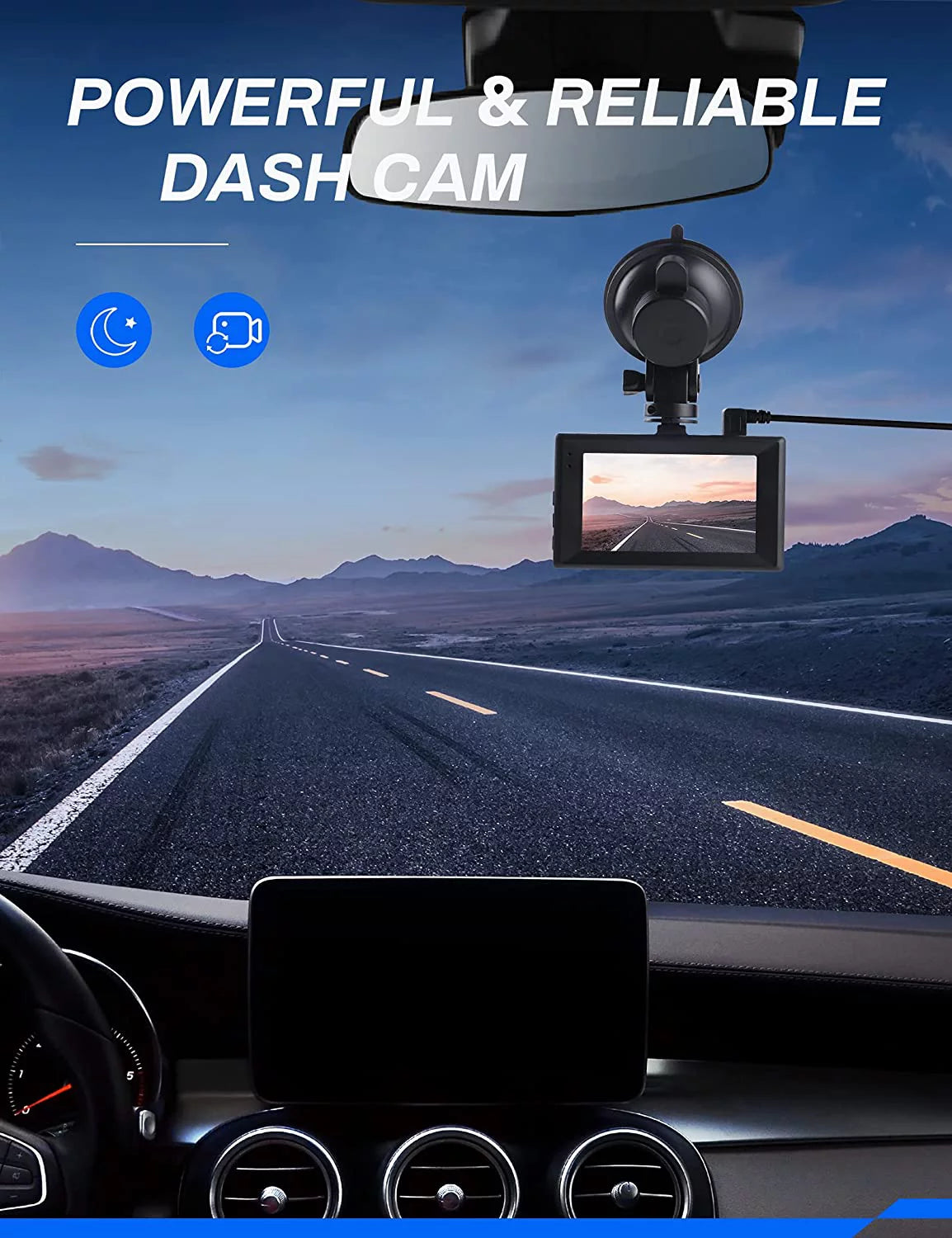 Car Dash Camera with 1080P Full HD Video Recording, 3" LCD Display, Night Vision, Wide Angle, and Advanced Safety Features