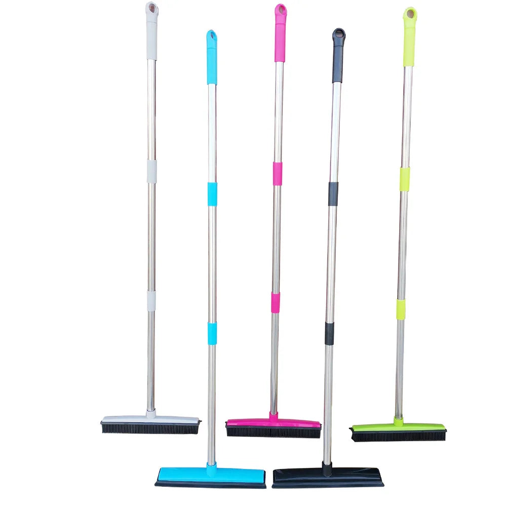 Professional Title: "Rubber Broom Floor Brush with Silicone Hair Remover and Squeegee for Pet Hair and Carpet Cleaning"