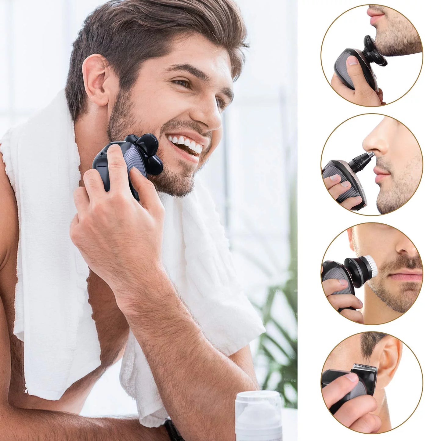 The Electric Head Hair Shaver - Ultimate Mens Cordless Rechargeable Wet/Dry Skull & Bald Head Waterproof Razor with Rotary Blades, Clippers, Nose Trimmer, Brush, Massager