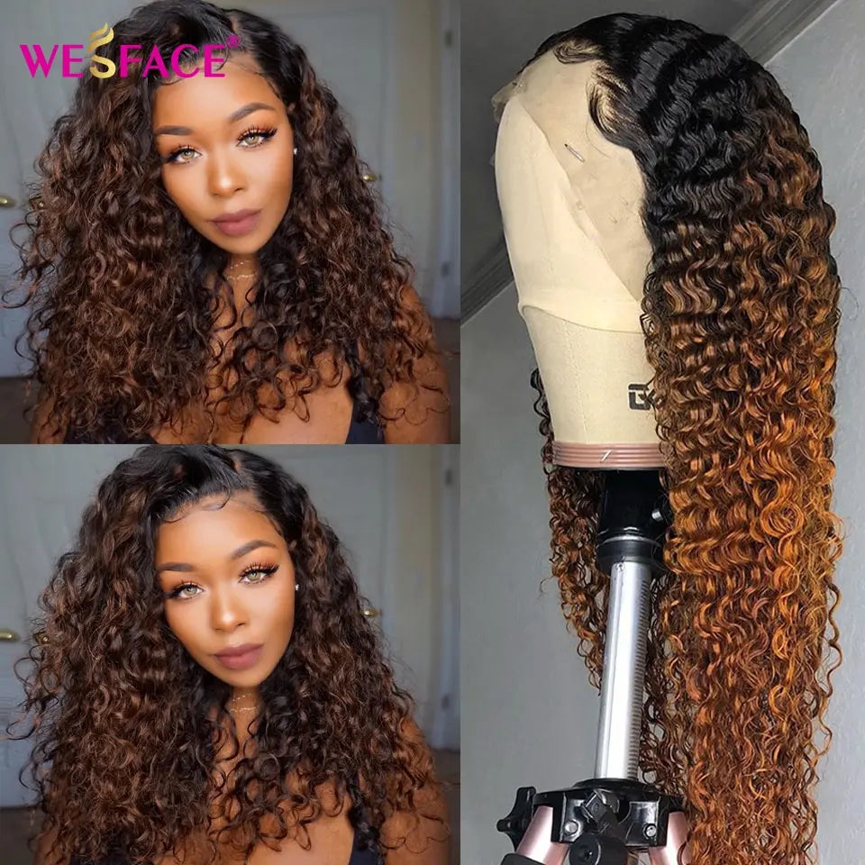 "Brazilian Remy Human Hair Brown Ombre Curly Lace Front Wig for Black Women"