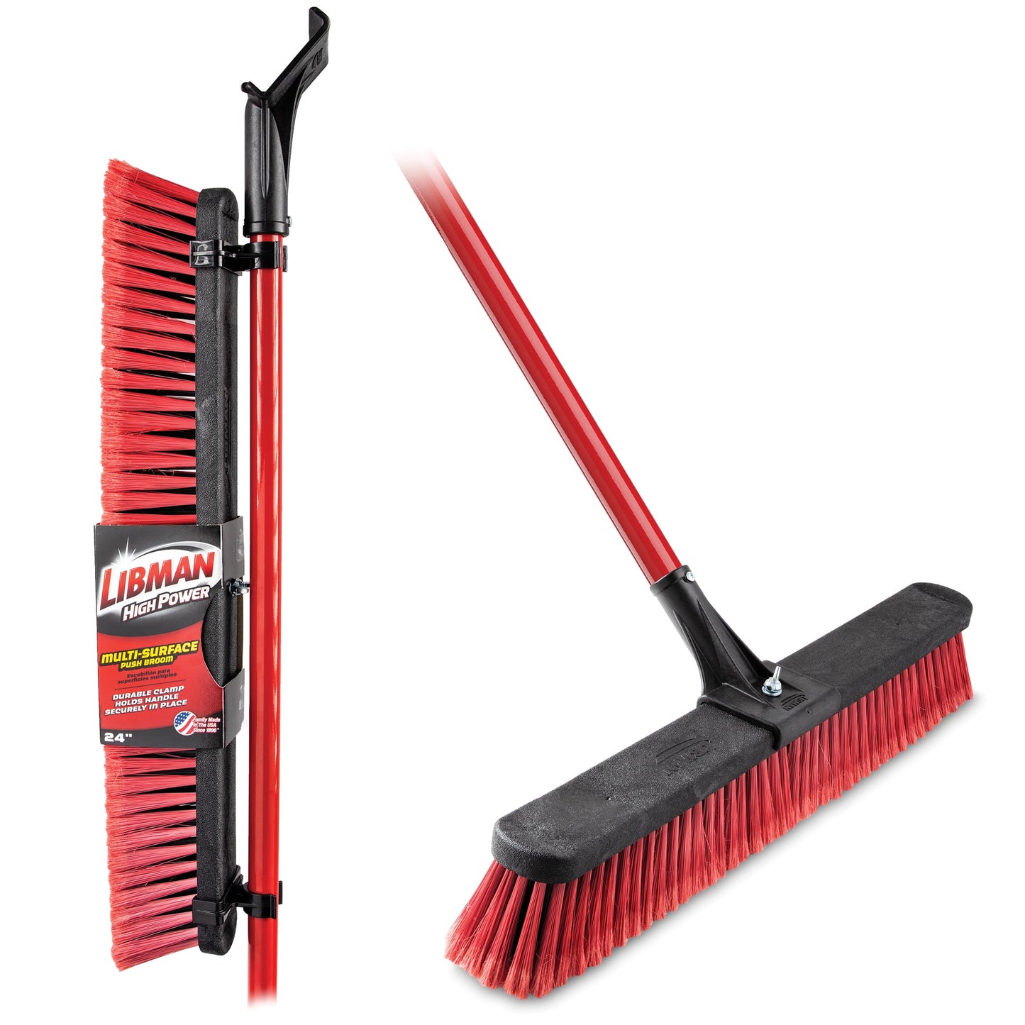 "24-Inch Multi-Surface Push Broom in Red & Black"