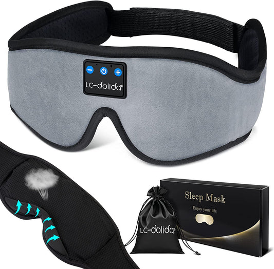 Wireless Bluetooth Sleep Mask with Headband for Side Sleepers - Ideal for Sleep, Nap, Insomnia, Air Travel, Meditation - Unique Tech Gadget Gift