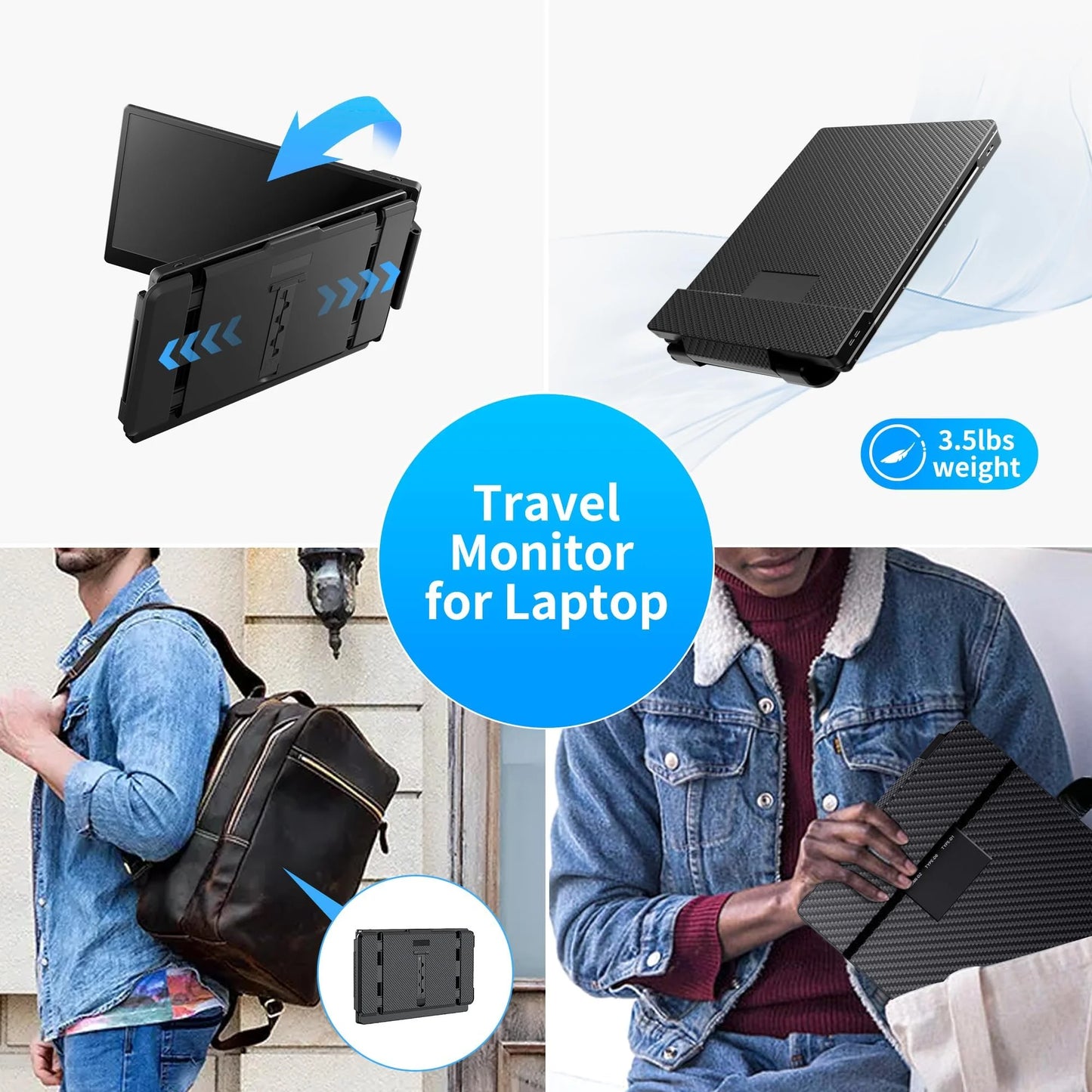 "Triple Screen Portable Laptop Monitor - 14" FHD 1080P, HDMI/USB/Type-C, Windows & Mac Compatible, Ideal for Travel, Gaming, Work"