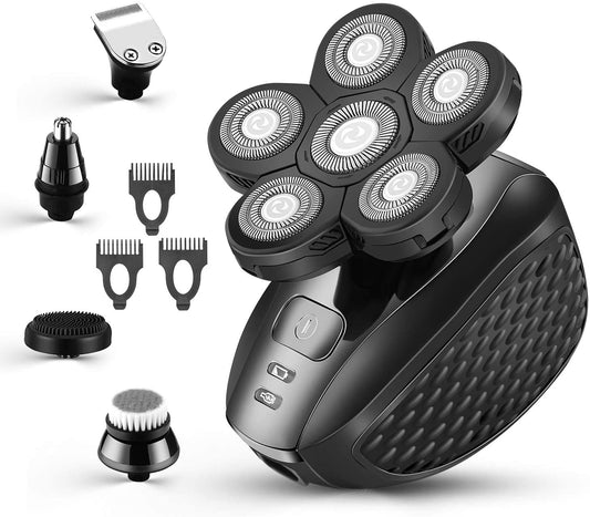 Head Shavers for Men Upgraded 5 in 1 Multifunctional Bald Head Shaver Grooming Kit Cordless Electric Razor for Men Rotary Mens Head Razor Rechargeable Razors for Bald Man Waterproof (Gray)