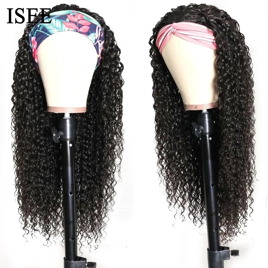 "Deep Curly Headband Wig - Brazilian Human Hair - No Glue Needed!"