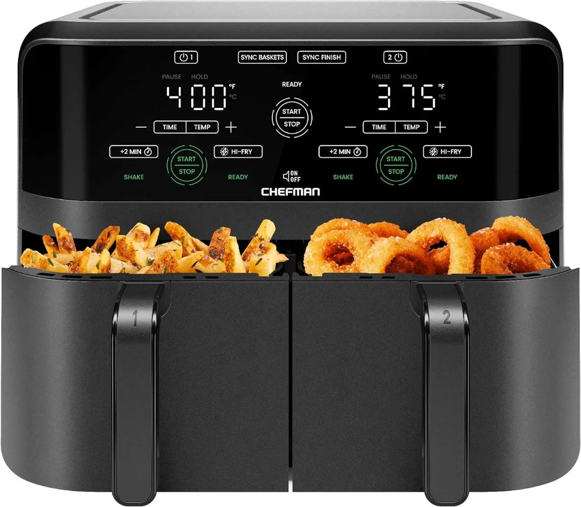 6-Quart Dual Basket Air Fryer Oven with Easy View Windows and Sync Finish