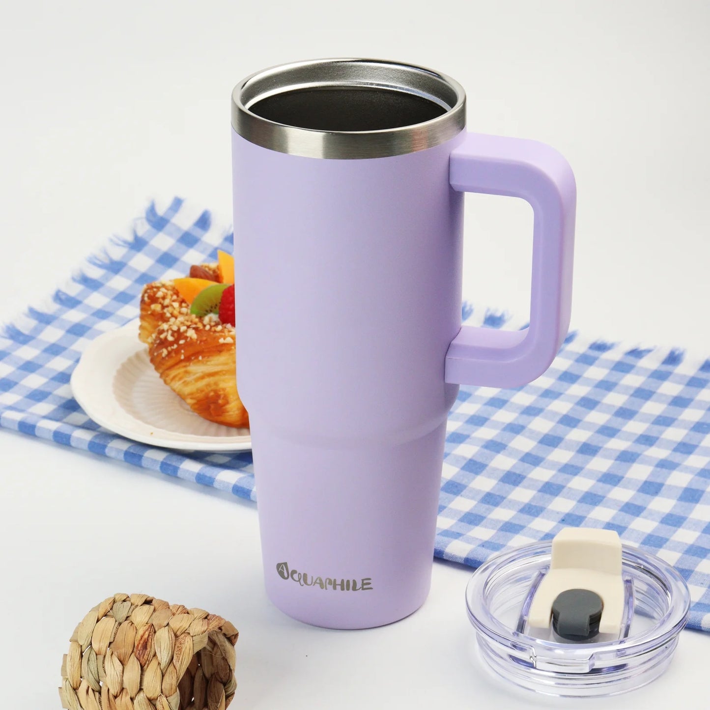 30 oz Insulated Stainless Steel Tumbler with Leak-Proof Lid, Straw, and Handle - Lavender