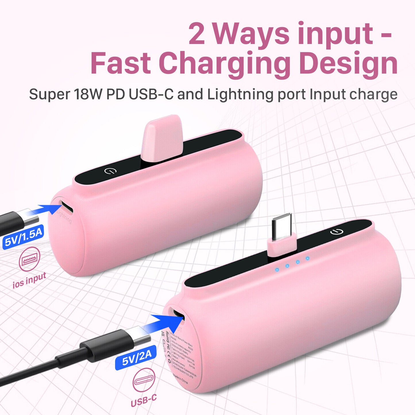 Portable Mini Power Bank Charger for iPhone and Type C Phones - Instant Charging Technology