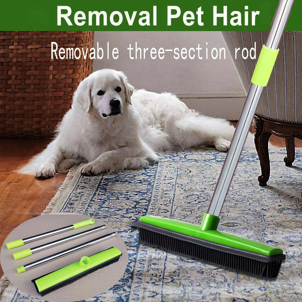 Professional Title: "Rubber Broom Floor Brush with Silicone Hair Remover and Squeegee for Pet Hair and Carpet Cleaning"