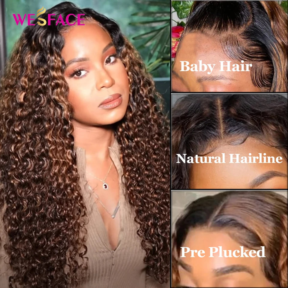 "Brazilian Remy Human Hair Brown Ombre Curly Lace Front Wig for Black Women"