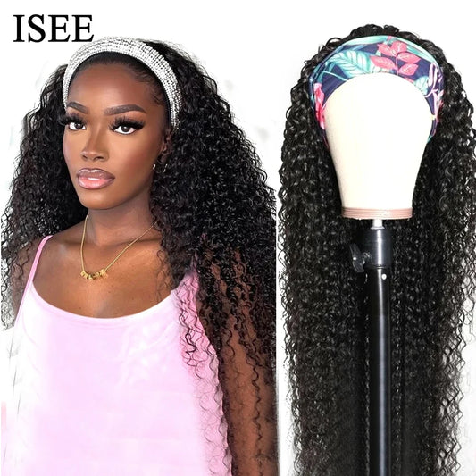 "Deep Curly Headband Wig - Brazilian Human Hair - No Glue Needed!"