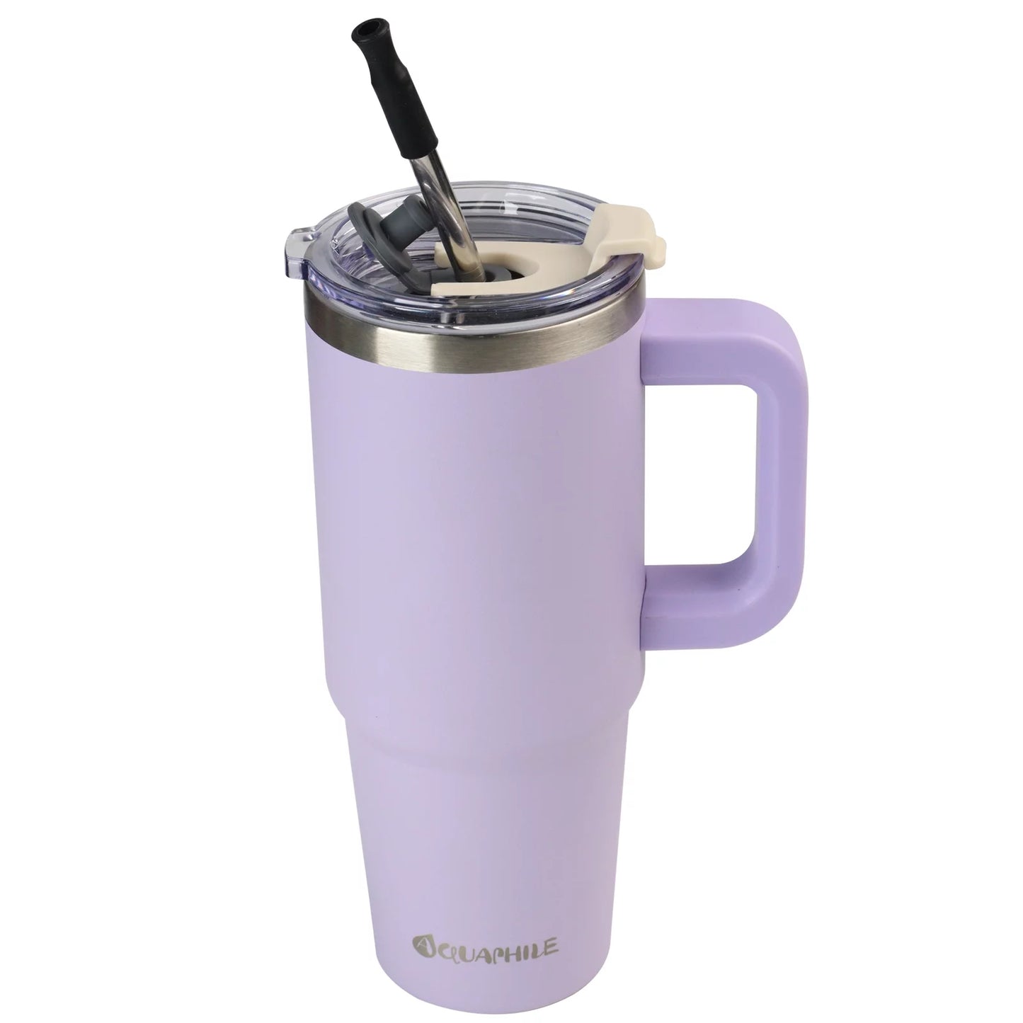 30 oz Insulated Stainless Steel Tumbler with Leak-Proof Lid, Straw, and Handle - Lavender